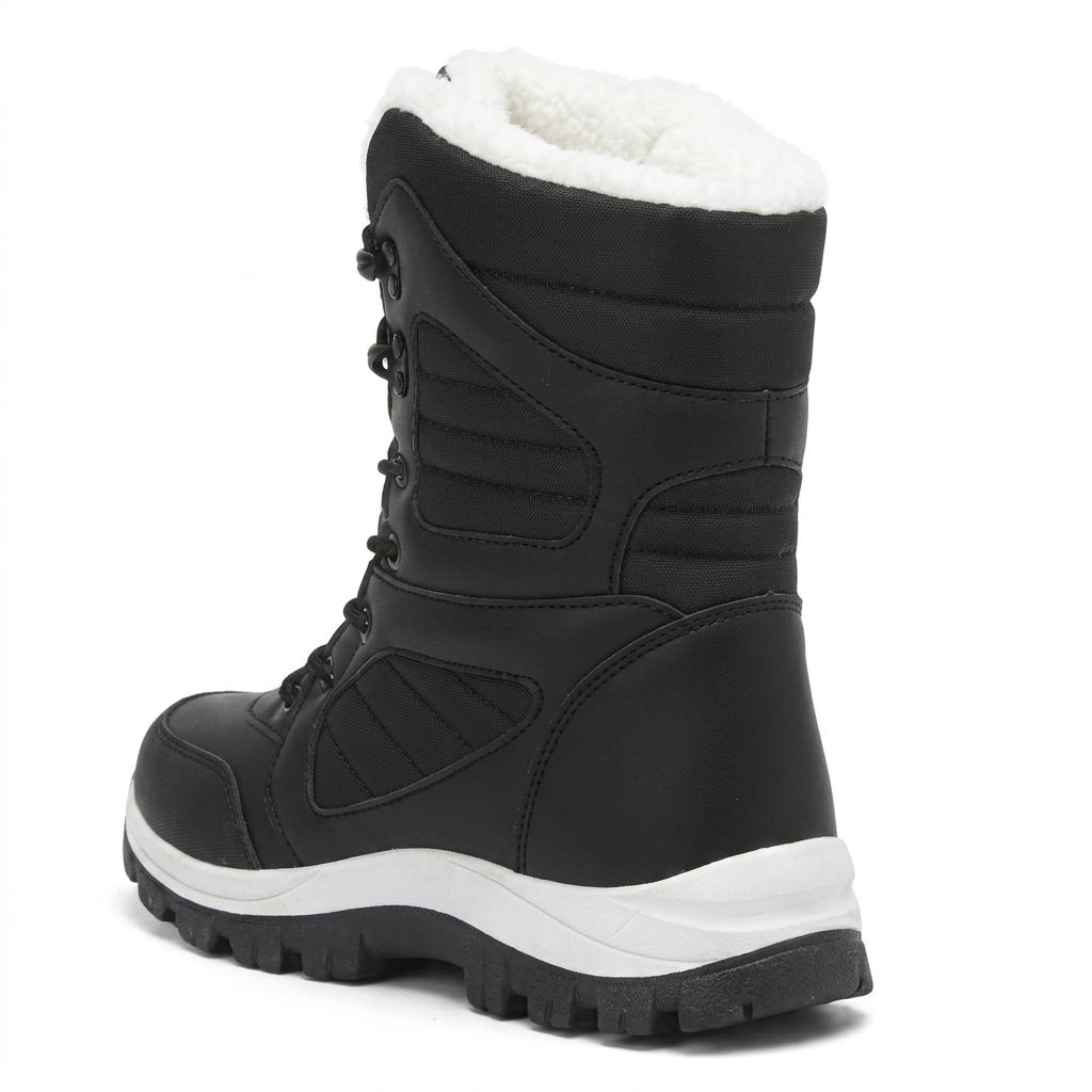 Bota neve preta detalhe cadarço forro plush - Valent Calçados