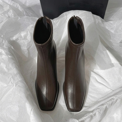 Bota vintage marrom — detalhe zíper bico quadrado