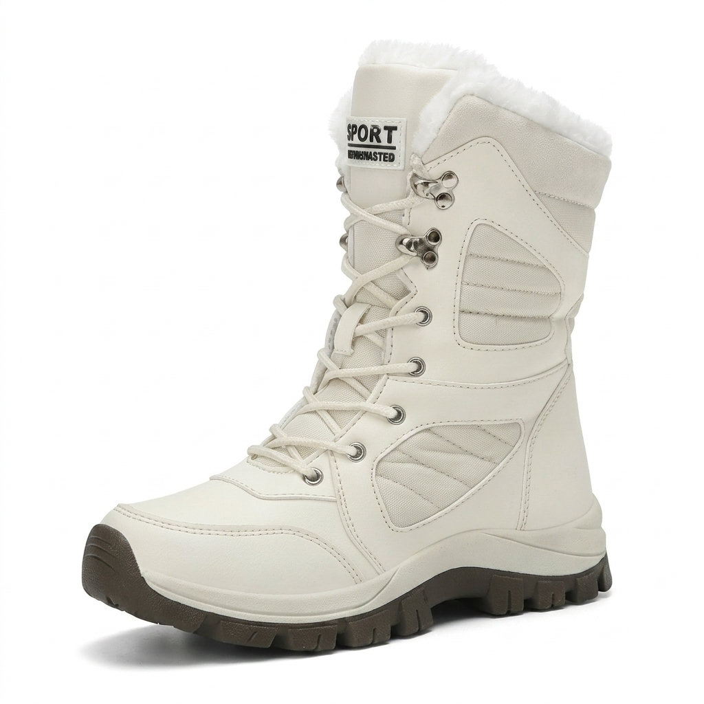 Bota neve branca detalhe cadarço forro plush - Valent Calçados