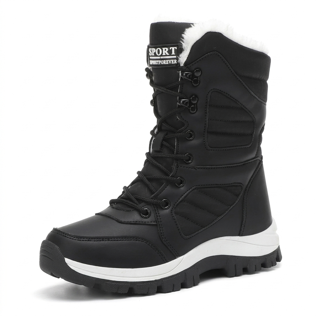 Bota de neve feminina preta impermeável cano alto - Valent Calçados
