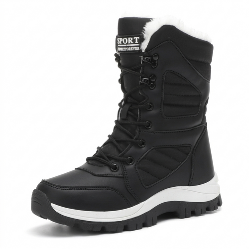 Bota de neve feminina preta impermeável cano alto - Valent Calçados