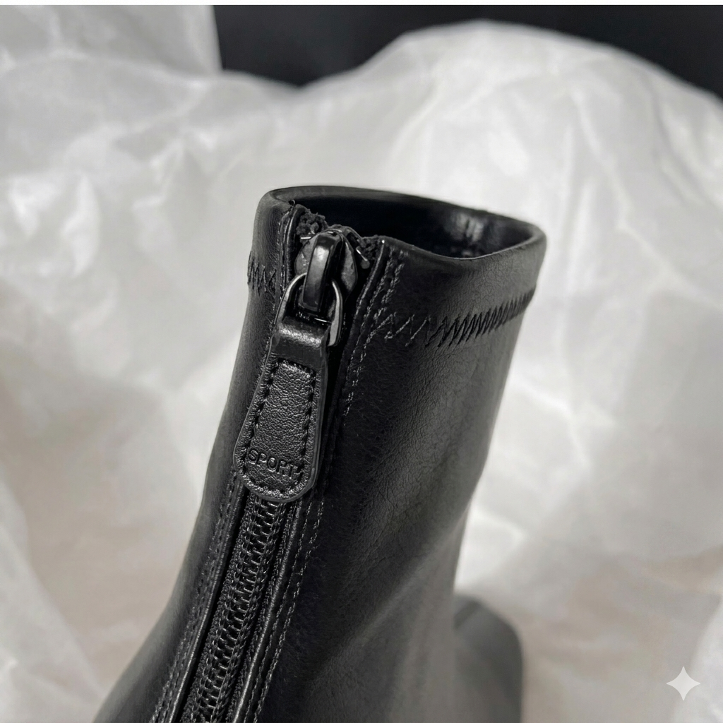 Bota feminina preta bico quadrado — detalhe sola