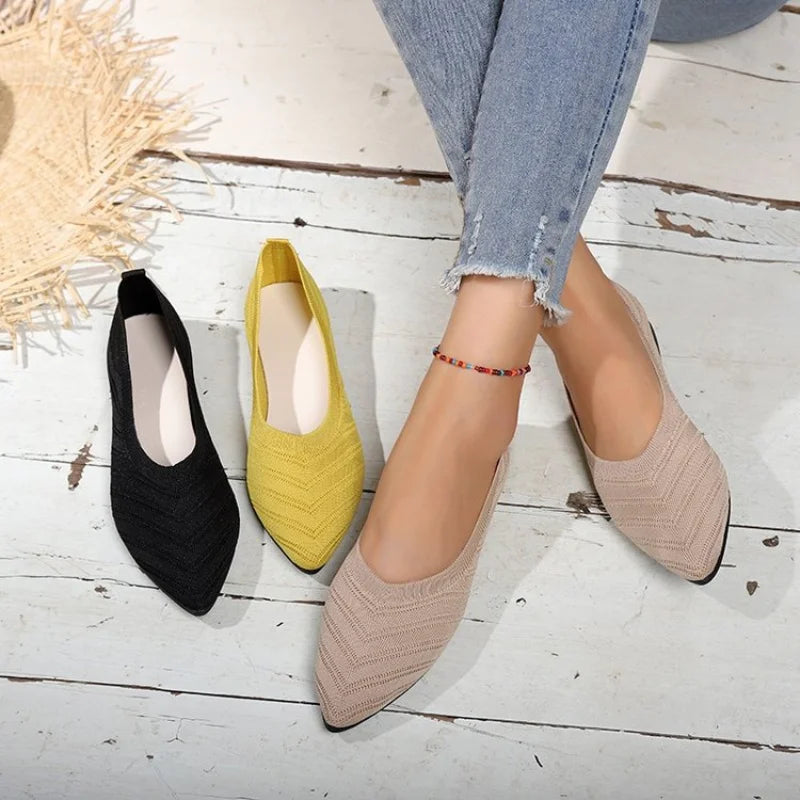 Ballet flat marrom claro knit lateral - Valent