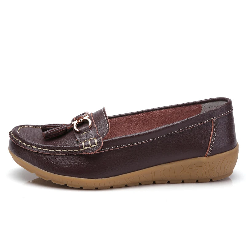 Loafer feminino bege tassel traseira - Valent