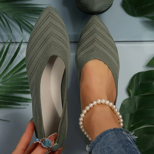 Sapatilha ballet flat verde oliva bico fino knit - Valent