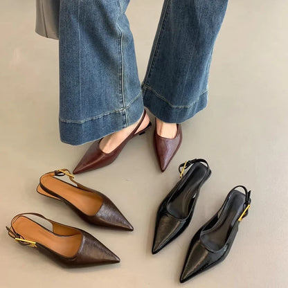 Sandália mule café slingback — lateral