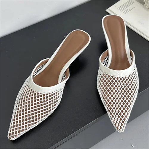 Sandália feminina branca bico fino tela vazada slingback - Valent