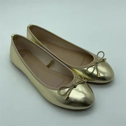 Ballerina dourada par slip on bico redondo — par completo