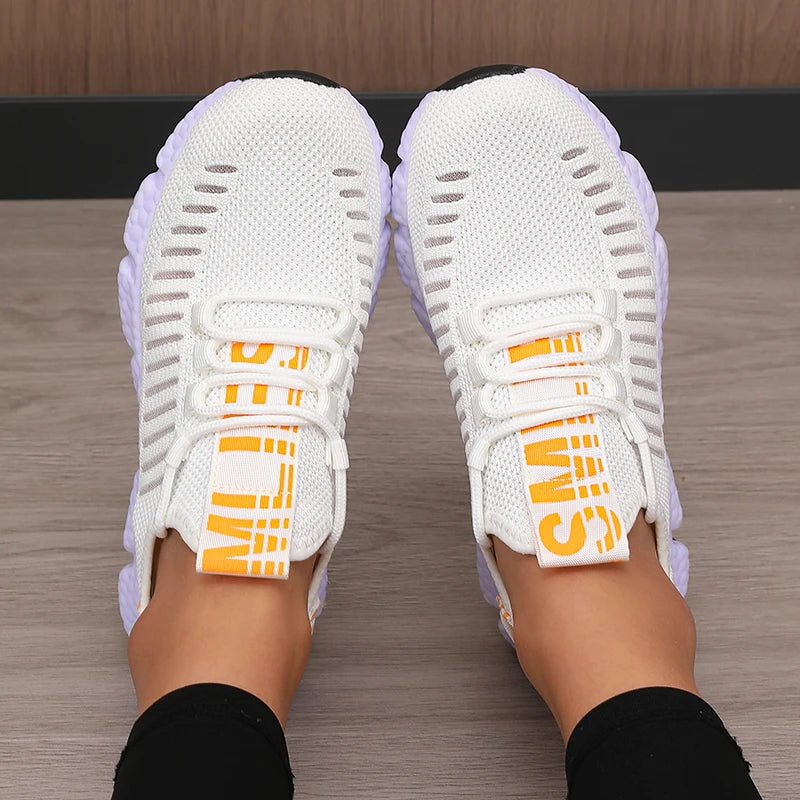 Tênis feminino mesh jogging azul céu — vista superior