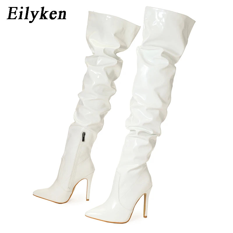 Bota over the knee preta traseira zíper lateral - Valent