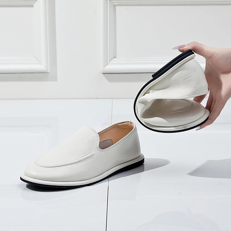 Loafer feminino branco couro legítimo sola - Valent