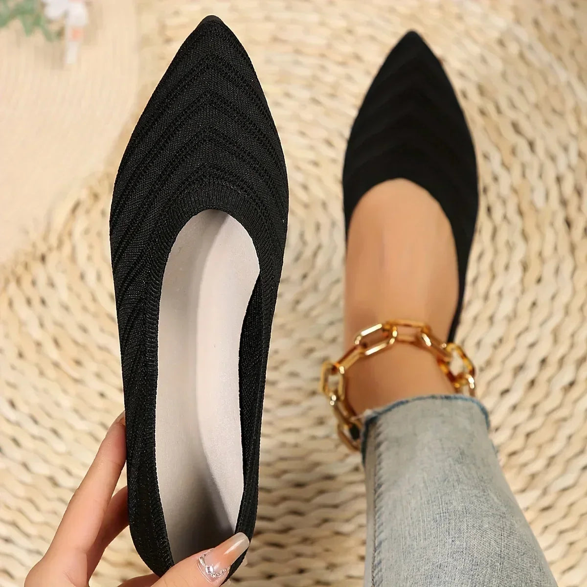 Sapatilha feminina amarela flat knit sola - Valent
