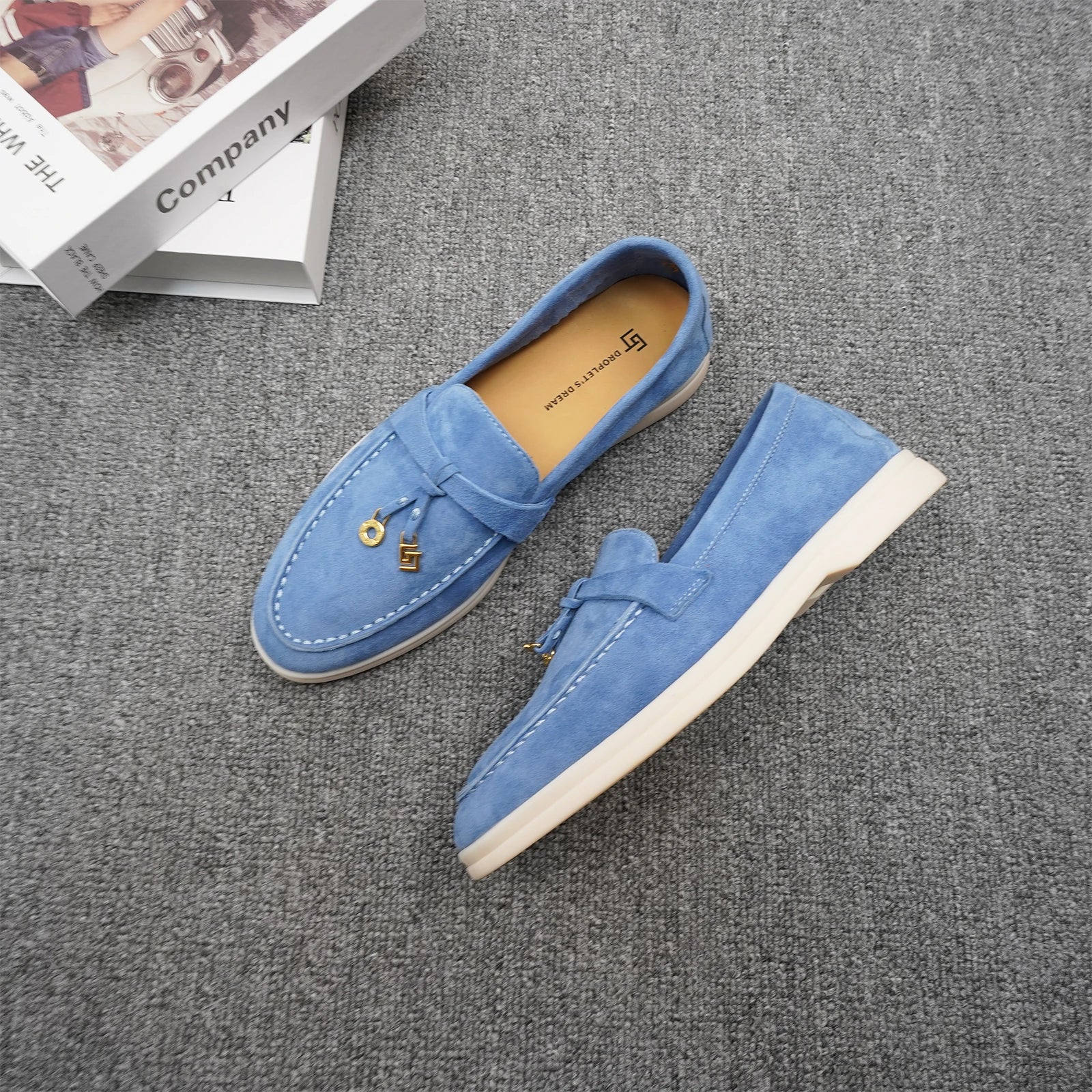 Loafer cashmere azul escuro lateral artesanal - Valent