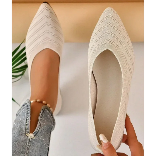 Sapatilha ballet flat bege bico fino knit - Valent