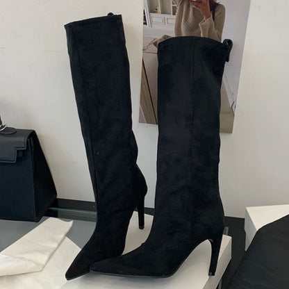 Bota cano alto caramelo salto fino — par completo