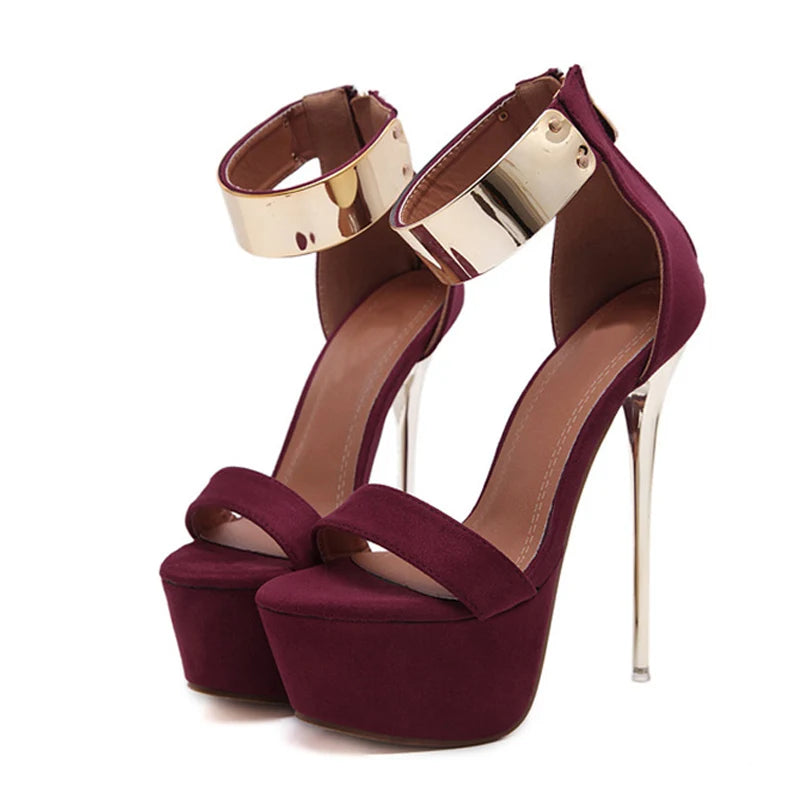 Sandália feminina plataforma stiletto 16cm vinho — vista frontal