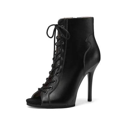 Ankle boot feminina preta salto alto cadarço bico fino - Valent