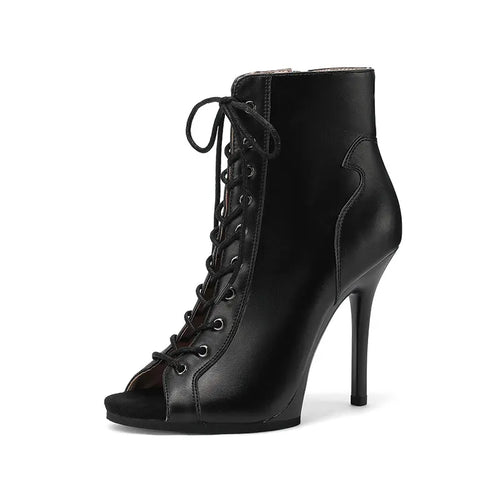 Ankle boot feminina preta salto alto cadarço bico fino - Valent