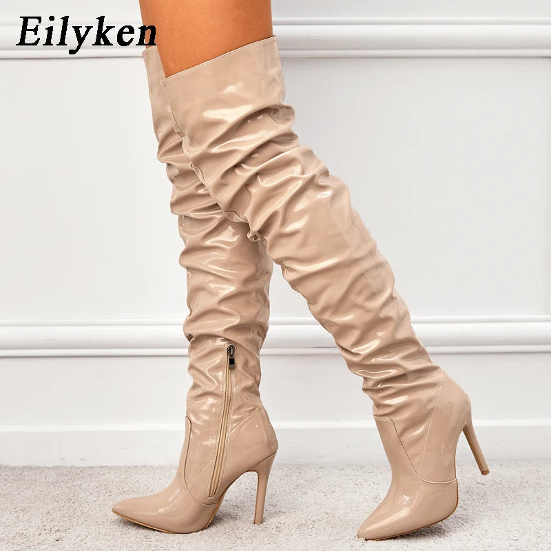 Bota over knee verniz vermelha par salto alto - Valent