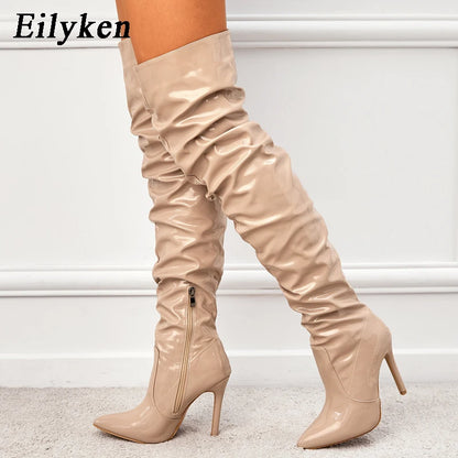 Bota over knee verniz vermelha par salto alto - Valent