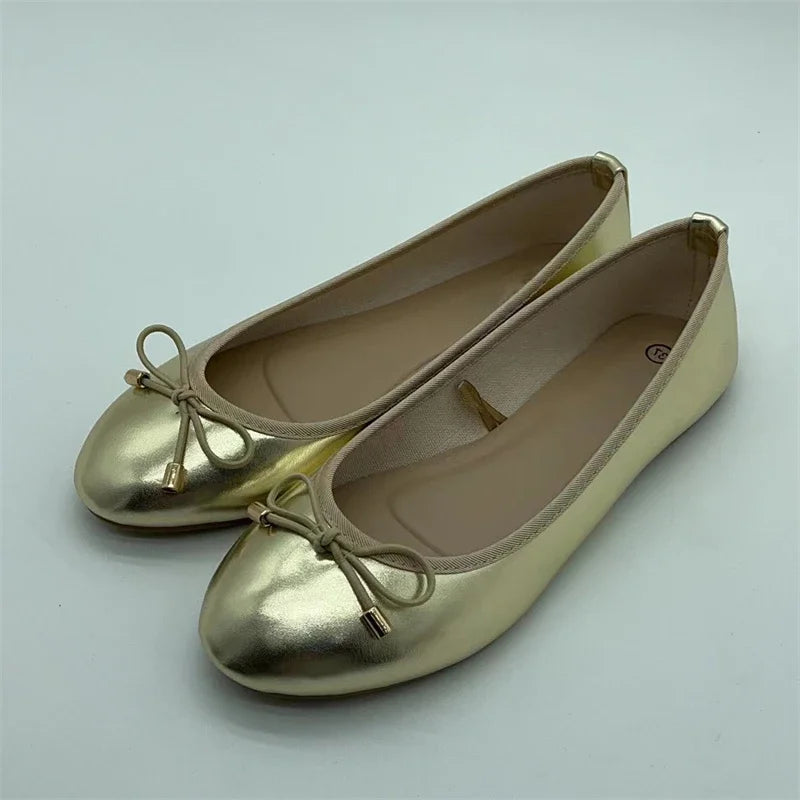 Ballerina prata laço — lateral bico redondo