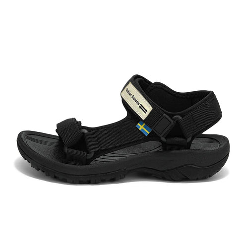 Sandália feminina flat esportiva velcro preta — vista frontal