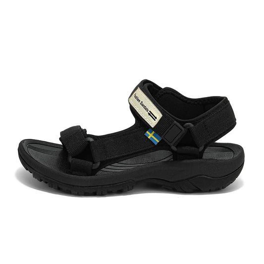 Sandália feminina flat esportiva velcro preta — vista frontal