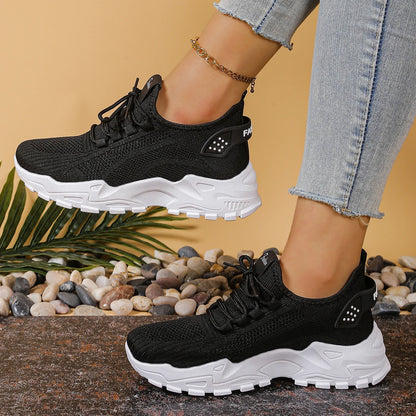 Tênis feminino esportivo mesh sola macia preto — vista frontal