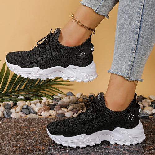 Tênis feminino esportivo mesh sola macia preto — vista frontal
