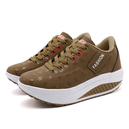 Tênis feminino plataforma caqui — vista frontal