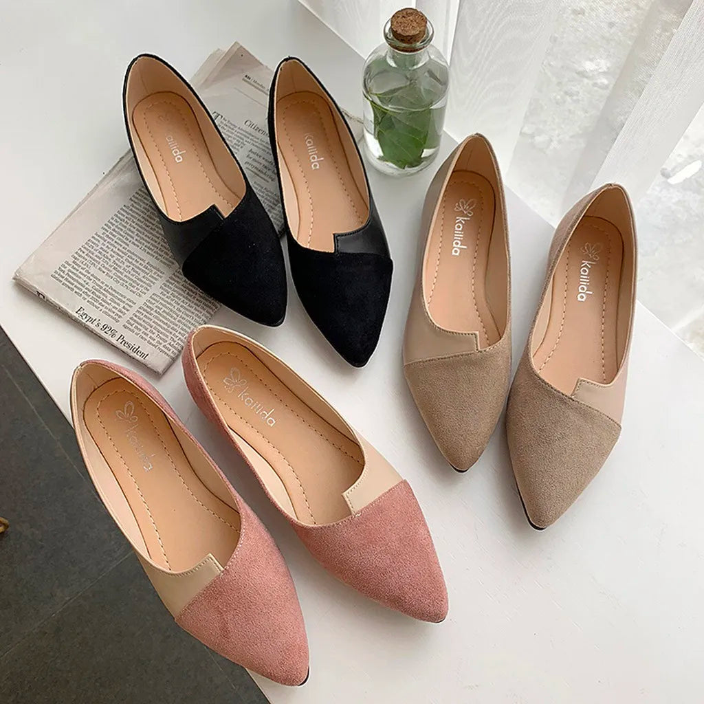 Sapatilha flat rose knit — lateral bico fino