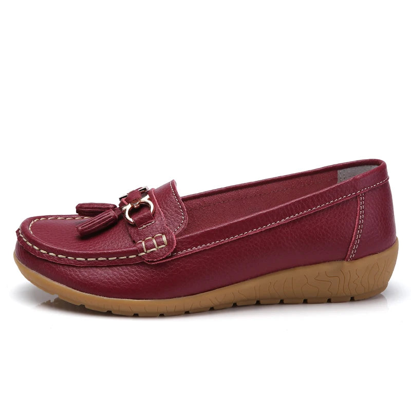 Loafer feminino couro tassel metálico vinho slip on - Valent