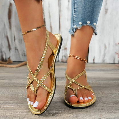 Sandália trançada prata clip toe — lateral