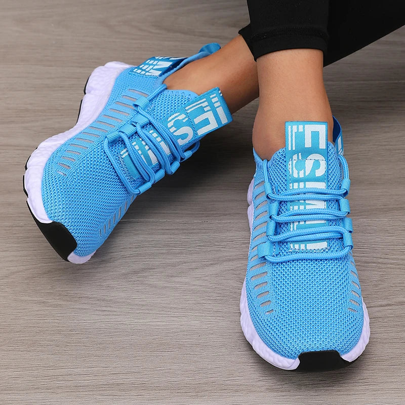 Tênis feminino mesh jogging rosa — detalhe cadarço