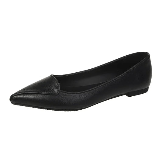 Sapatilha feminina bico fino slip on preta respirável — vista frontal