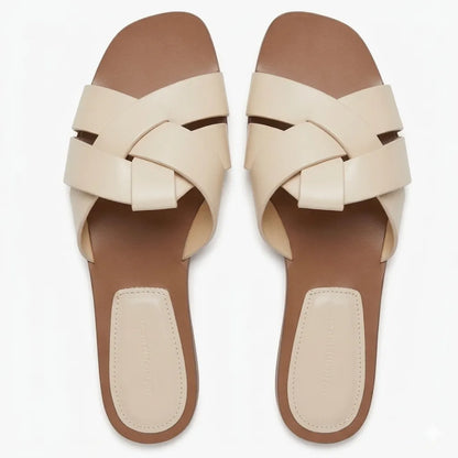 Chinelo feminino flat forma T respirável bege — vista frontal - Valent