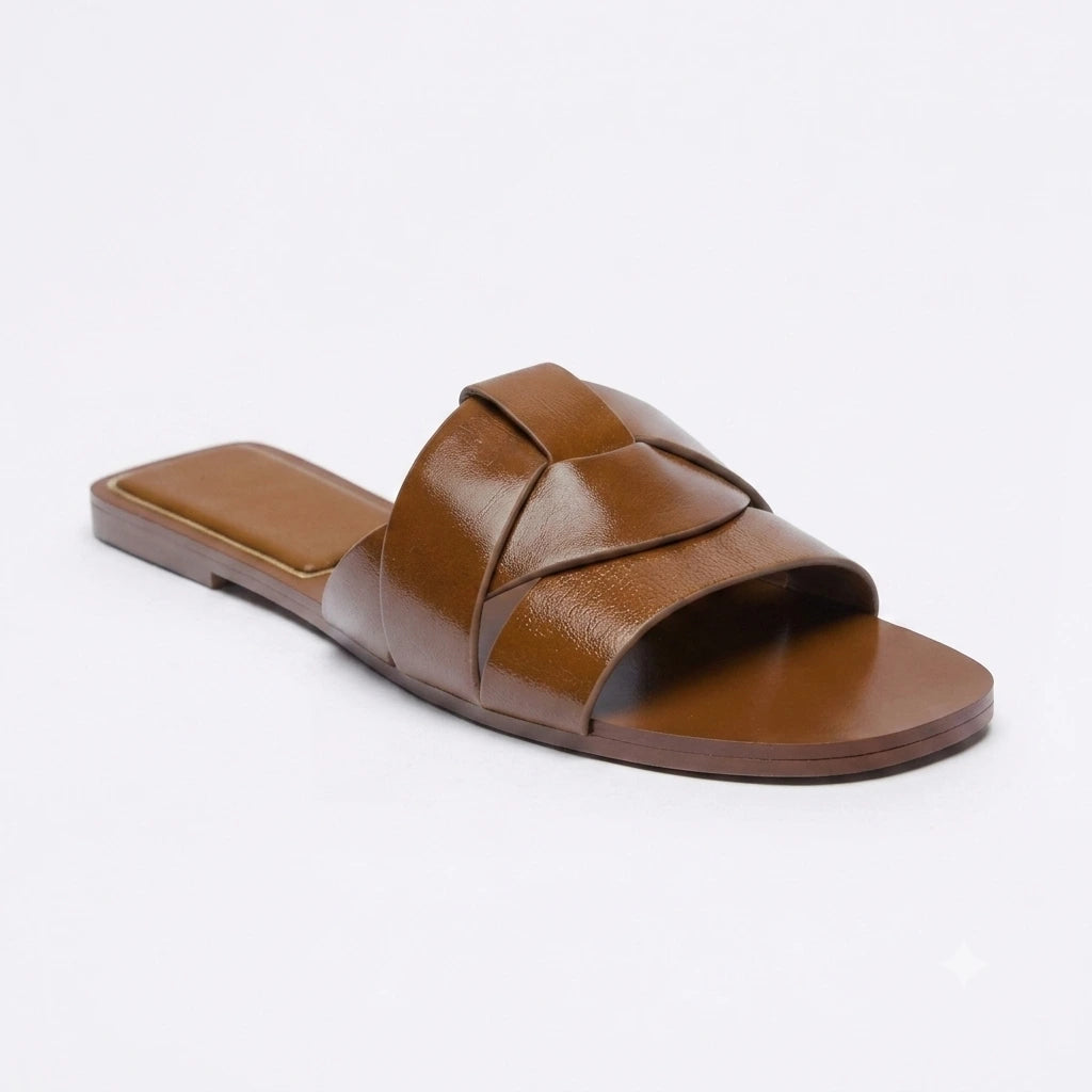 Chinelo feminino flat forma T respirável marrom — vista frontal - Valent