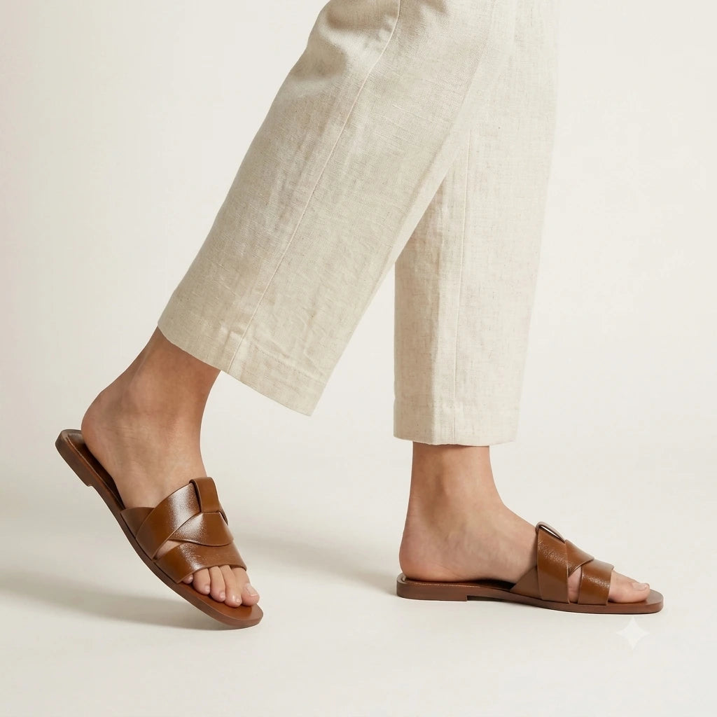 Chinelo feminino marrom respirável — detalhe - Valent