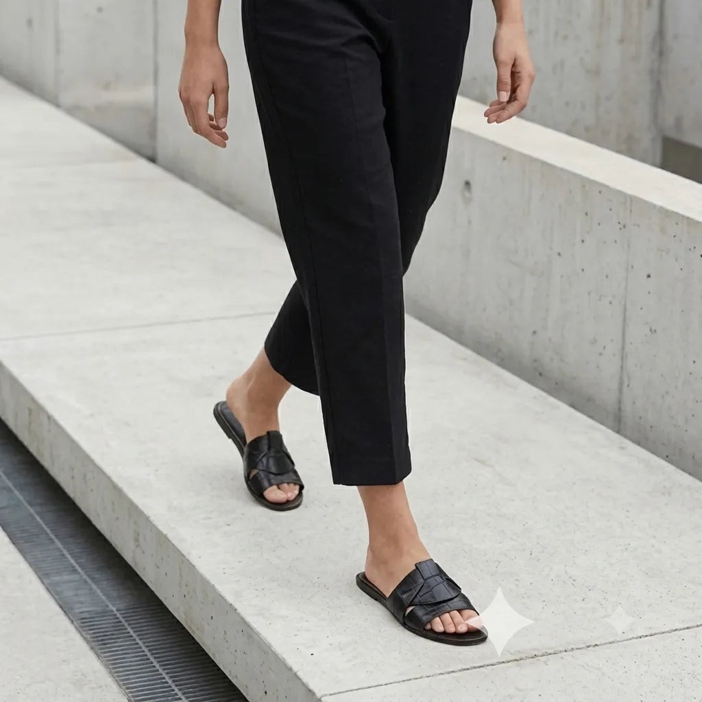 Chinelo feminino preto respirável — detalhe - Valent