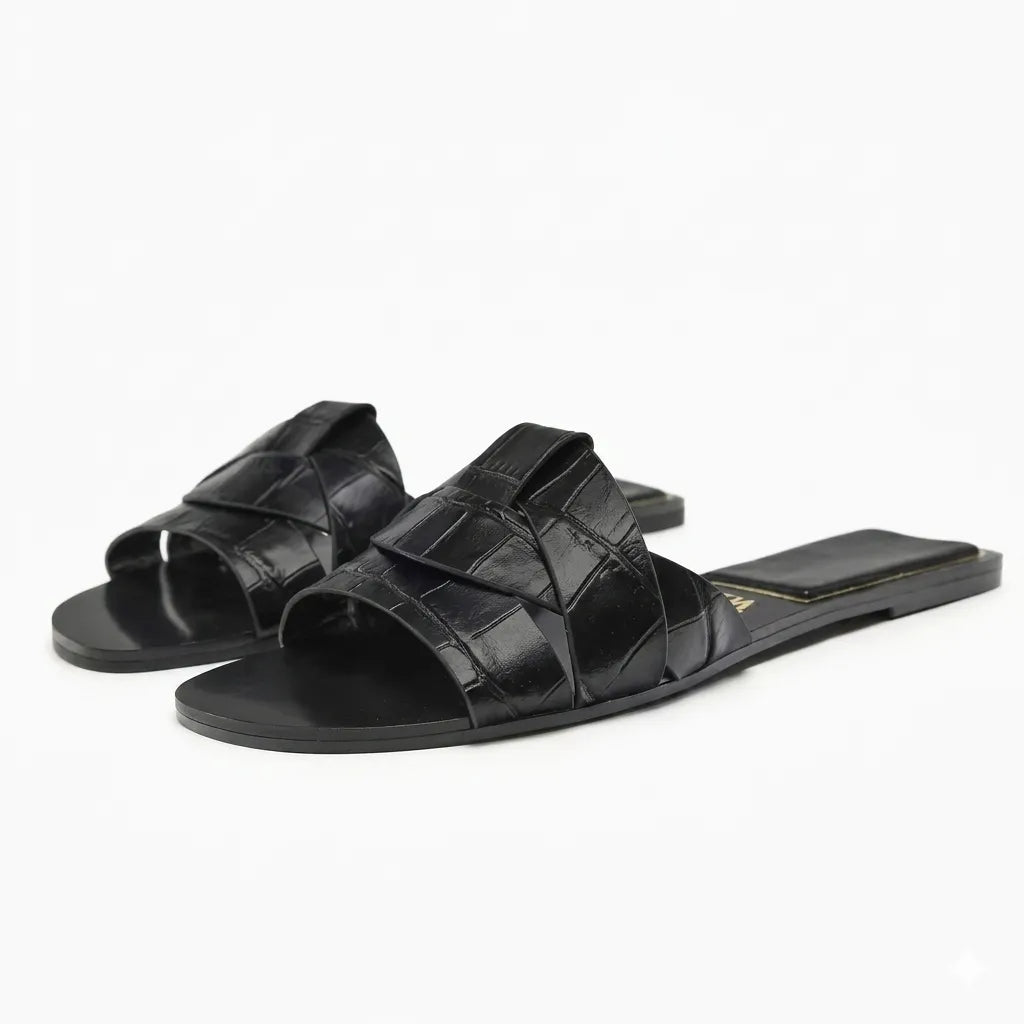 Chinelo feminino flat forma T respirável preto — vista frontal - Valent