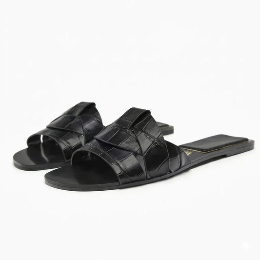 Chinelo feminino flat forma T respirável preto — vista frontal - Valent