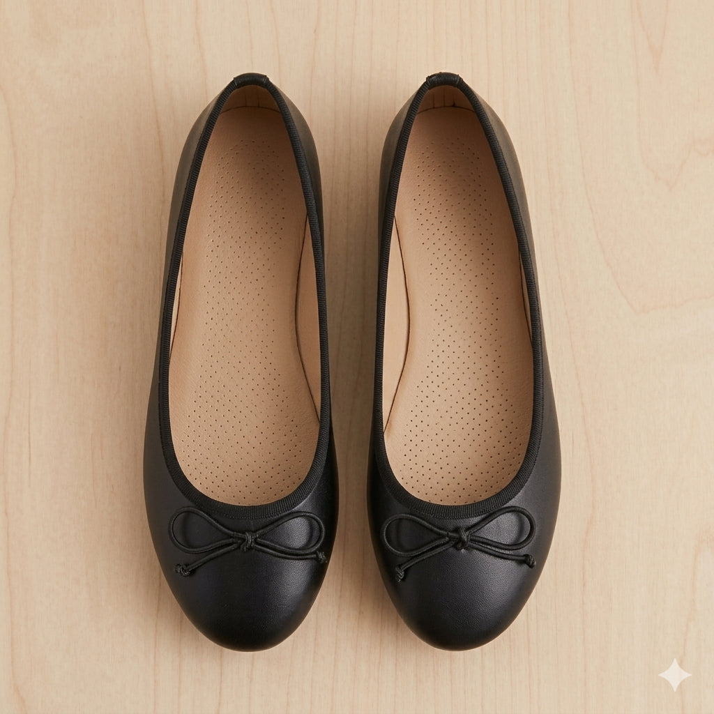 Sapatilha feminina ballerina couro laço bico redondo mule — vista frontal