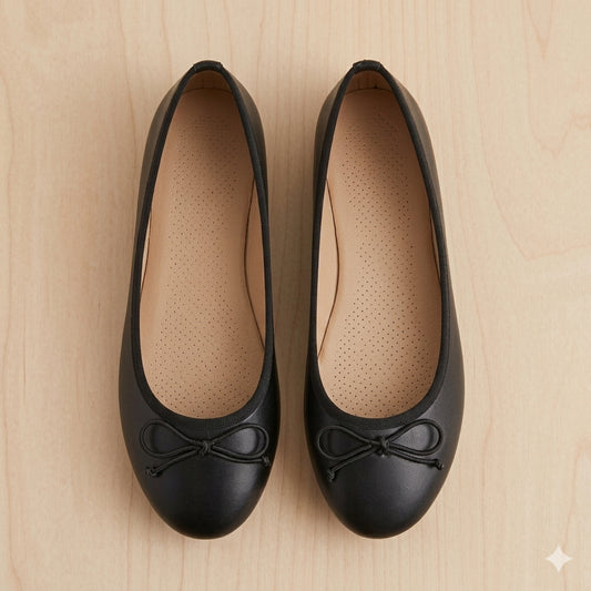 Sapatilha feminina ballerina couro laço bico redondo mule — vista frontal