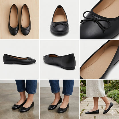 Sapatilha ballerina couro laço — look dia a dia