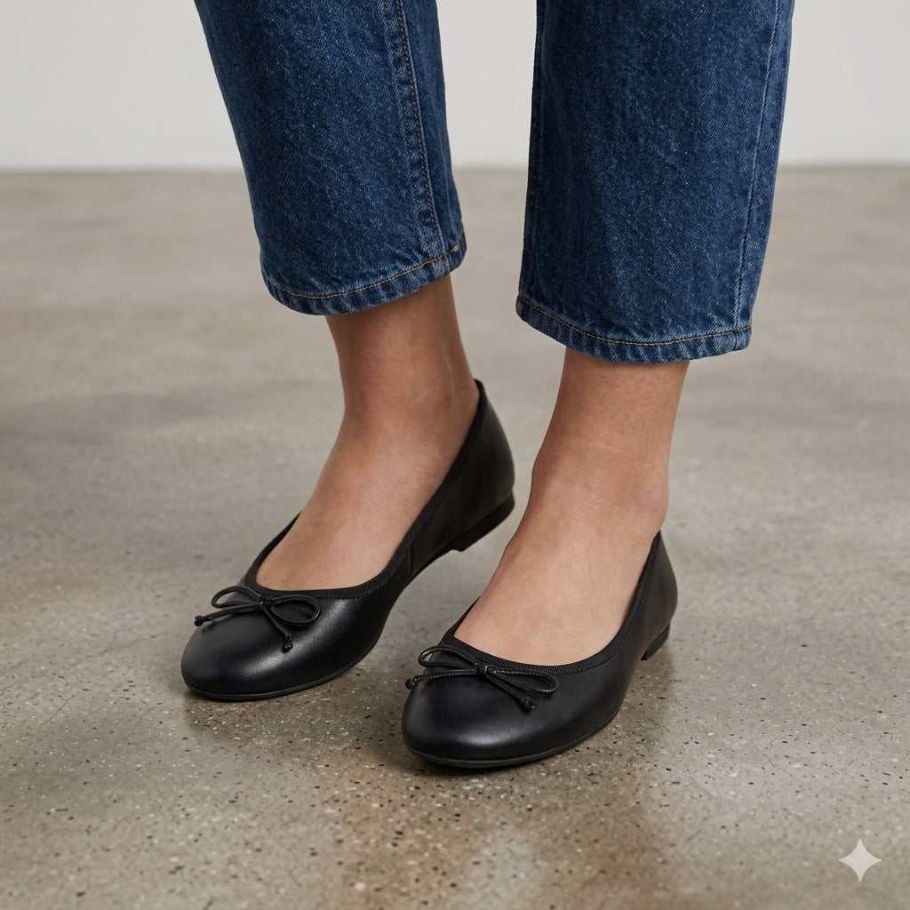Sapatilha ballerina couro mule — lateral bico redondo