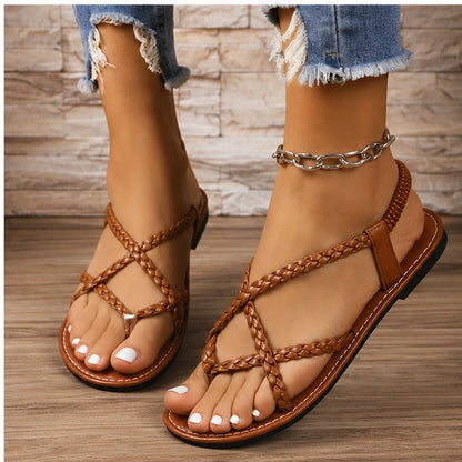 Sandália Feminina Flat Trançada Vazada Clip Toe Praia | Chocolate