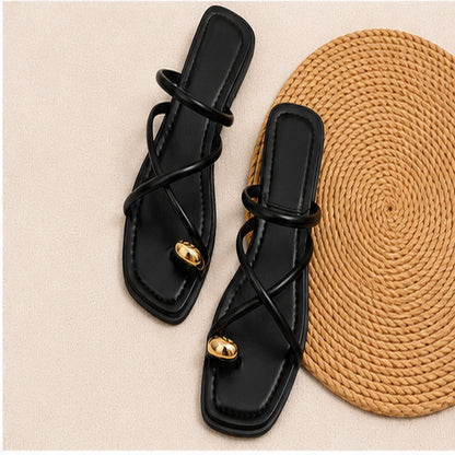 Sandália Feminina Slide Tira Cruzada Leve Praia | Preta