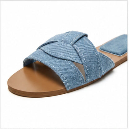 Chinelo feminino flat forma T respirável azul — vista frontal - Valent