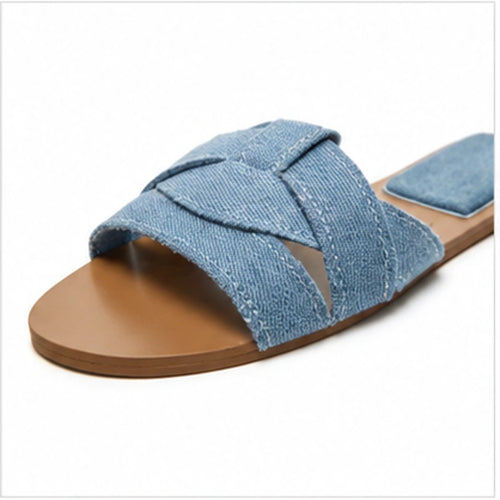 Chinelo feminino flat forma T respirável azul — vista frontal - Valent