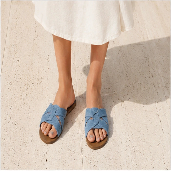 Chinelo feminino azul respirável — detalhe - Valent